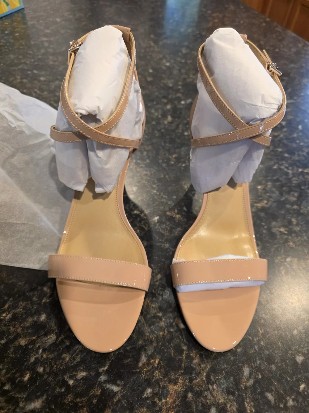 Nude Patent Strappy Ankle-Heel Sandals